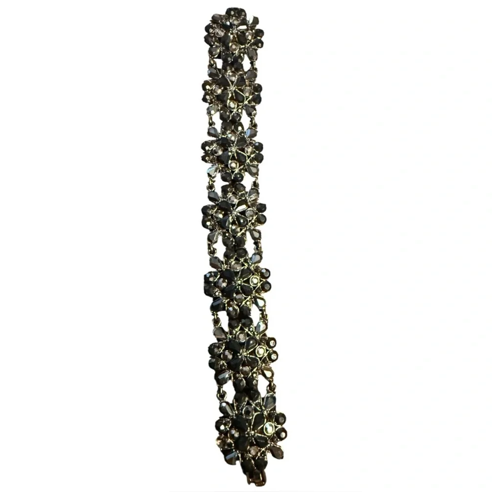 Vintage 1990’s does 1950’s‎ Glam Black Rhinestone Beaded Bracelet, Mid Century